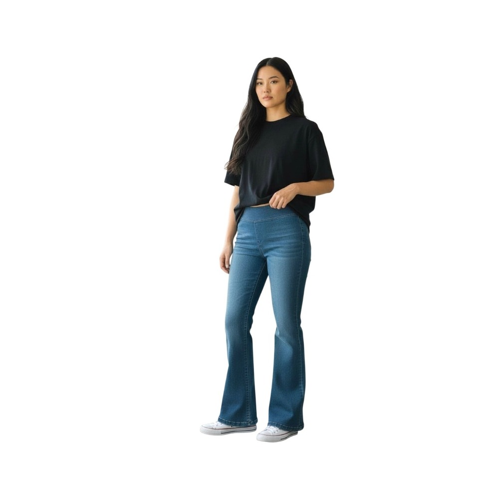 INC International Concepts Denim Pull On Flare Jeans Blue Stretch‎ Size 10 30